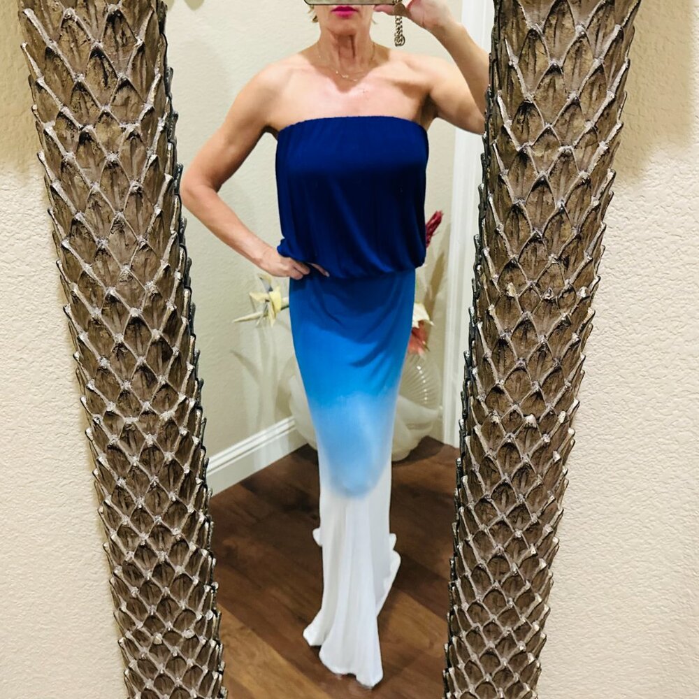 Young Fabulous & Broke (YFB) Electric Blue and White Hombre Strapless Dress